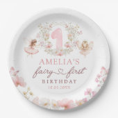 Floral Fairy First Birthday Party Paper Plates Pappteller (Vorderseite)