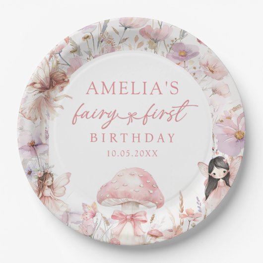 Floral Fairy First Birthday Party Paper Plates Pappteller (Vorderseite)