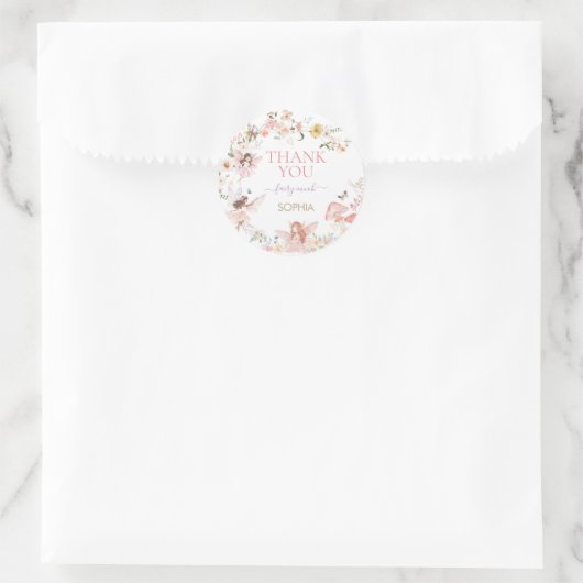 Floral Fairy First Birthday Party Runder Aufkleber (Tasche)