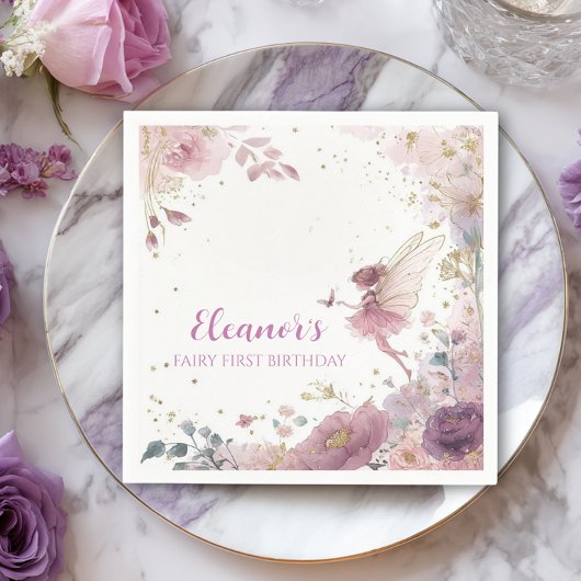 Floral Fairy First Birthday Personalised Napkin Serviette