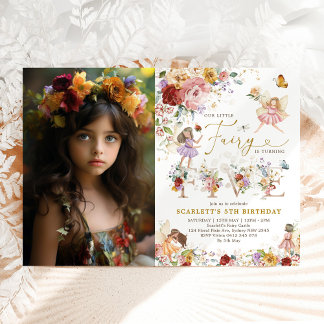 Floral Fairy Princess Verzauberte 5. Geburtstagspa Einladung