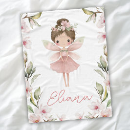 Floral Fairy Watercolor Personalised Girls Blanket Fleecedecke
