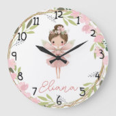 Floral Fairy Watercolor Personalised Kids Clock Große Wanduhr (Vorderseite)