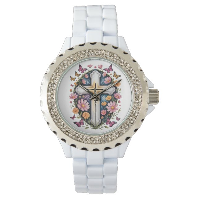 Floral Faith Cross Armbanduhr (Vorderseite)