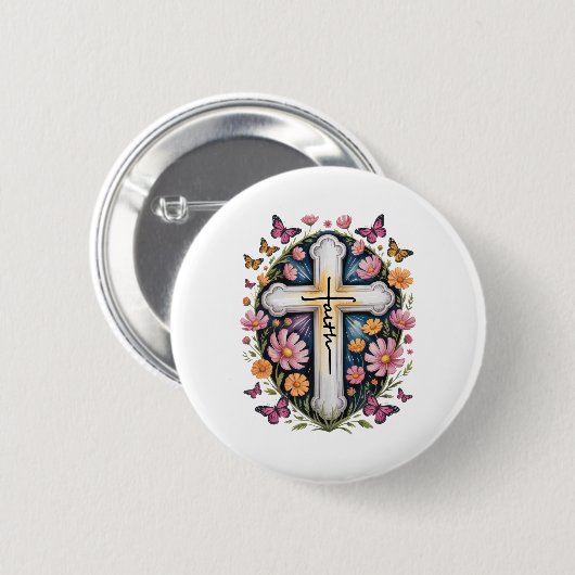 Floral Faith Cross Button (Vorne & Hinten)