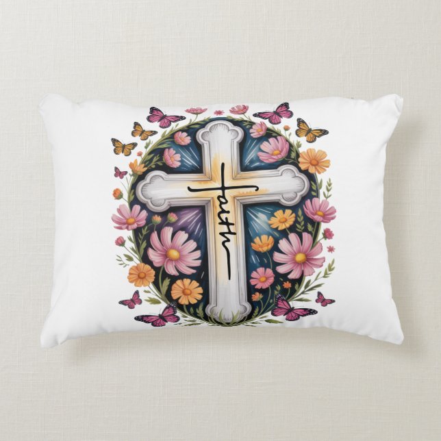 Floral Faith Cross Dekokissen (Vorderseite)