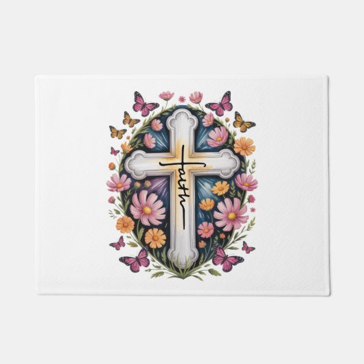 Floral Faith Cross Fußmatte (Vorderseite)
