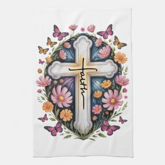 Floral Faith Cross Geschirrtuch (Vertikal)