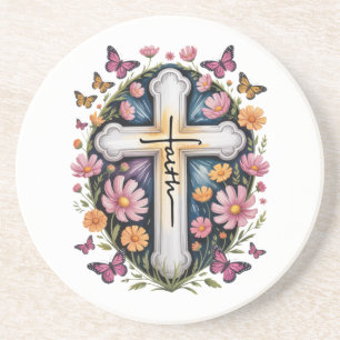 Floral Faith Cross Getränkeuntersetzer