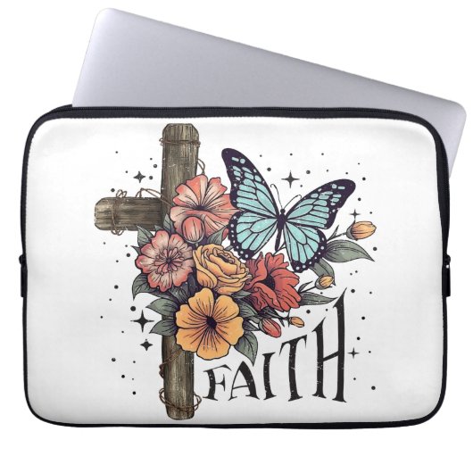 Floral Faith Cross Laptopschutzhülle (Vorderseite)