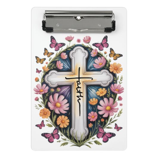 Floral Faith Cross Mini Klemmbrett (Vorderseite)