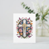 Floral Faith Cross Postkarte (Stehend Vorderseite)