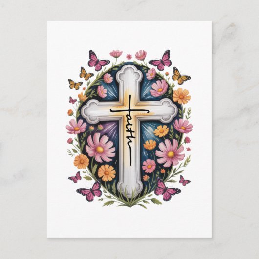 Floral Faith Cross Postkarte (Vorderseite)