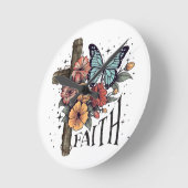 Floral Faith Cross Runde Wanduhr (Winkel)