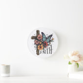 Floral Faith Cross Runde Wanduhr (Zuhause)