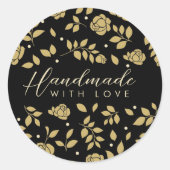 Floral Fake Golden Black Handmade Support Runder Aufkleber (Vorderseite)