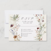 Floral Fall BOHO Wildblume Elfenbeinkühe QR-Code H RSVP Karte (Vorderseite)