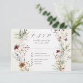 Floral Fall BOHO Wildblume Elfenbeinkühe QR-Code H RSVP Karte (Stehend Vorderseite)