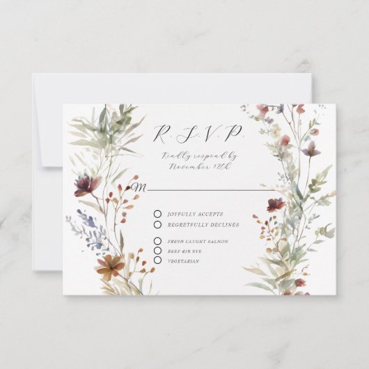 Floral Fall BOHO Wildblume Floral QR Code Wedding RSVP Karte (Vorderseite)