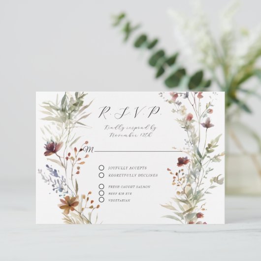 Floral Fall BOHO Wildblume Floral QR Code Wedding RSVP Karte (Stehend Vorderseite)