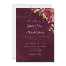 Floral Fall Burgundy Rose Gold Monogram Wedding