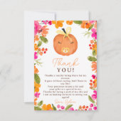 Floral Fall cute little pumpkin baby shower Dankeskarte (Vorderseite)