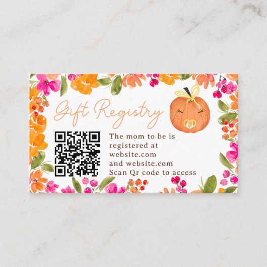 Floral Fall cute pumpkin registry baby shower Begleitkarte (Vorderseite)