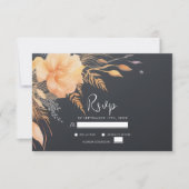 Floral Fall Elegante Schwarze Hochzeit RSVP Karte (Vorderseite)