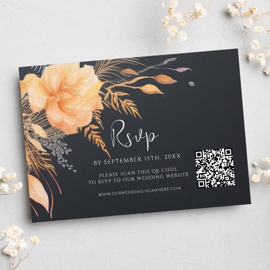 Floral Fall Eleganter QR Code Hochzeit RSVP Karte