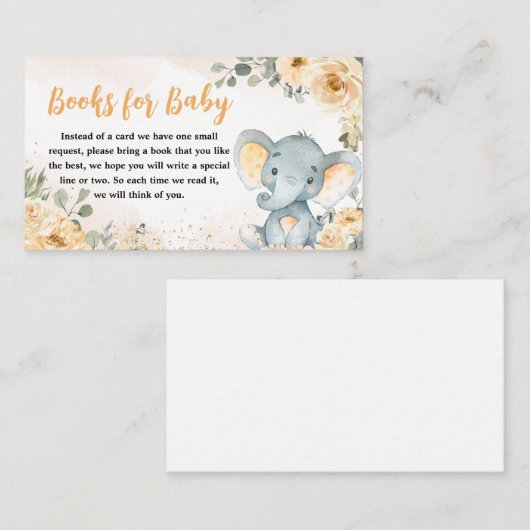 Floral Fall Elephant Babydusche Bücher für Baby Begleitkarte (Vorne/Hinten)