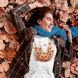 Floral Fall Halloween Pumpkin Ghost T-Shirt