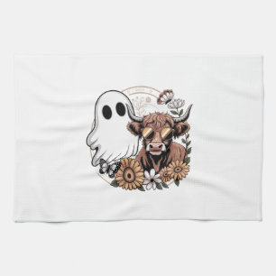 Floral Fall Highland Cow Ghost Geschirrtuch