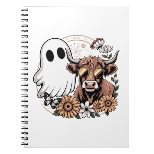Floral Fall Highland Cow Ghost Notizblock (Vorderseite)