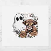Floral Fall Highland Cow Ghost Schaumweinetikett (Einzelnes Label)