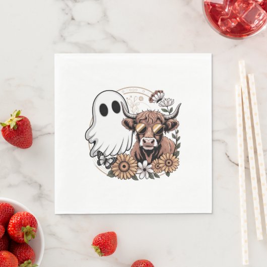 Floral Fall Highland Cow Ghost Serviette (Beispiel)