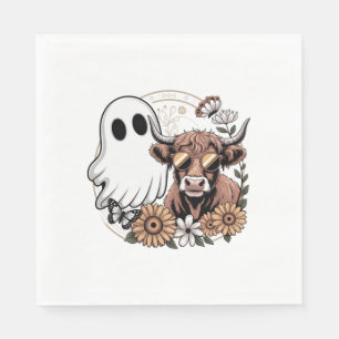 Floral Fall Highland Cow Ghost Serviette