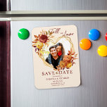 Floral Fall in Love Photo Wedding Save the Date Magnet<br><div class="desc">Capture the excitement of your big day with the Modern Elegant Floral Boho “Fall in Love” Photo Wedding Save the Date Magnet. Designed for couples who love romantic boho aesthetics with a modern touch, this beautiful magnet combines soft floral elements with elegant typography and your favorite engagement photo. Your guests...</div>