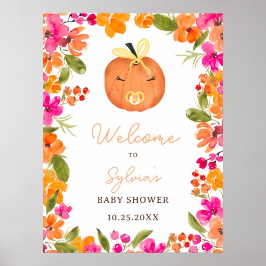 Floral Fall little pumpkin welcome baby shower Poster (Vorne)