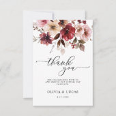 Floral Fall Maroon Rustikale Herbstlaube Hochzeit Dankeskarte (Vorderseite)