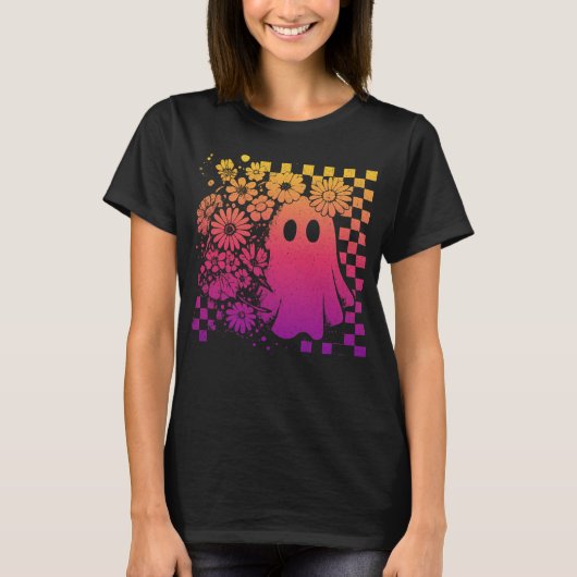 Floral-Fall-Neon-Ghost-Halloween T-Shirt (Vorderseite)