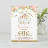 Floral Fall Pumpkin 1. Geburtstag Einladung (Stehend Vorderseite)