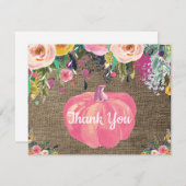 Floral Fall Pumpkin Burlap Danke Karte (Vorne/Hinten)