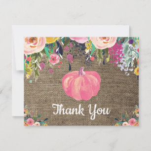 Floral Fall Pumpkin Burlap Danke Karte