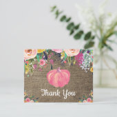 Floral Fall Pumpkin Burlap Danke Karte (Stehend Vorderseite)