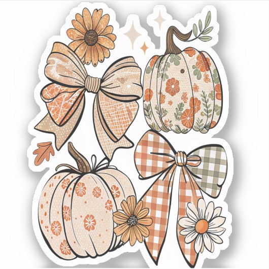 Floral Fall Pumpkin Coquette Boho Fall Bow Aufkleber (Vorderseite)