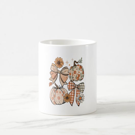 Floral Fall Pumpkin Coquette Boho Fall Bow Kaffeetasse (Mittel)