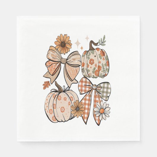 Floral Fall Pumpkin Coquette Boho Fall Bow Serviette (Vorderseite)