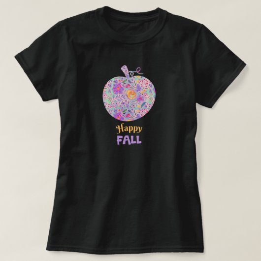 Floral Fall Pumpkin glücklichen Fall Zitat T-Shirt (Design vorne)