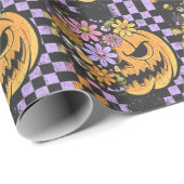 Floral Fall Pumpkin Halloween Geschenkpapier (Rolleneckpunkt)