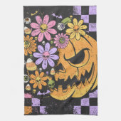Floral Fall Pumpkin Halloween Geschirrtuch (Vertikal)